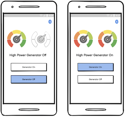 Pro Power wireframe concept w/ Bluetooth On